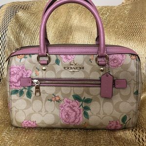 Coach Rowan satchel Floral pink rose